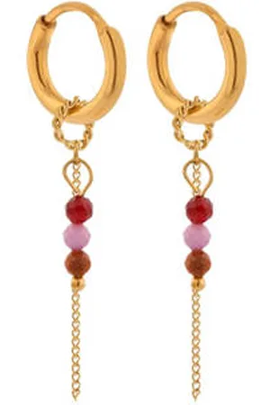 Label Kiki Gold plated oorbellen Chain Ruby Hoops