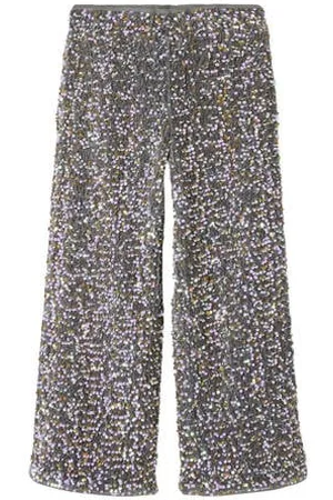 NAME IT KIDS gemêleerde wide leg broek NKFRUNICA grijs/lila