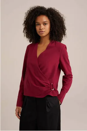 WE Fashion Overslag blouse met gesp donkerrood
