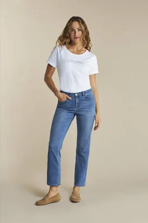 Red Button High waist straight leg jeans Kate