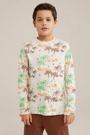 WE Fashion Pyjama bruin/beige/groen