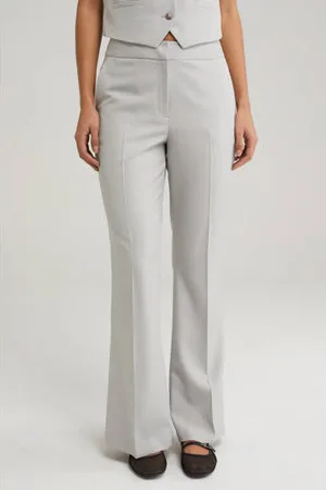 WE Fashion Wide leg regular waist broek lichtgrijs