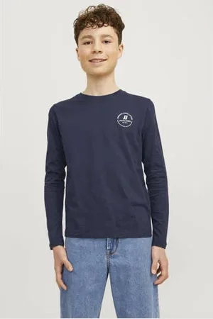JACK & JONES JUNIOR longsleeve JJESWIFT met printopdruk donkerblauw