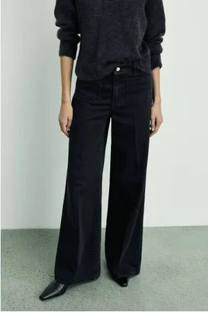 MANGO Regular waist wide leg jeans grey denim