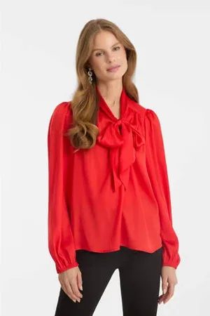 Anytime Satijnen blouse met strikkraag
