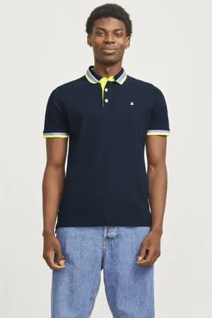 JACK & JONES ESSENTIALS slim fit polo JJEPAULOS van katoen dark navy