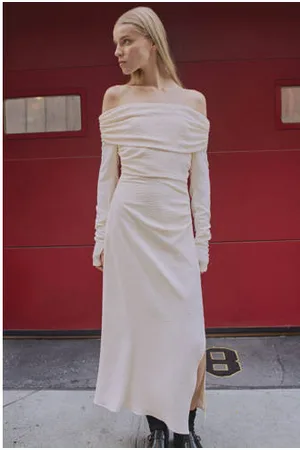 MANGO Midi jurk ecru