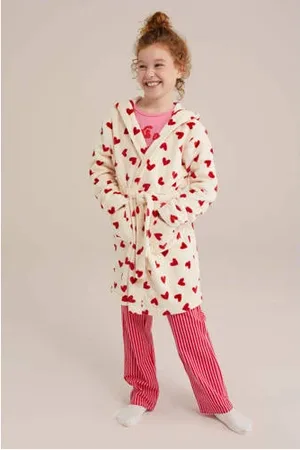WE Fashion Fleece badjas met hartjes print