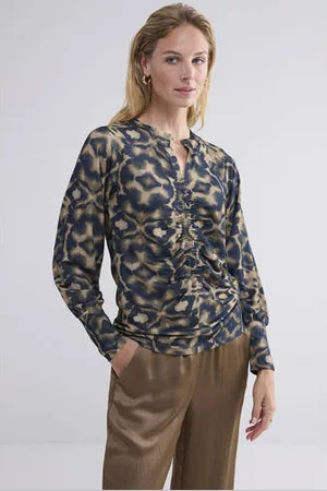 Summum Woman Blouse met all over print en plooien