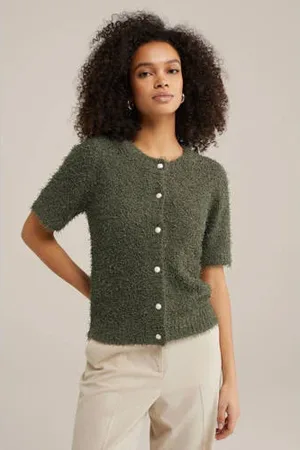 WE Fashion Gebreid vest donkergroen