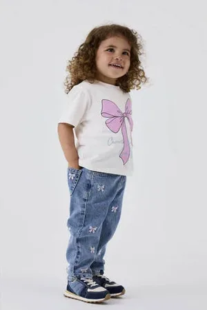 NAME IT MINI loose fit jeans NMFBELLA met strikjes Medium blue denim