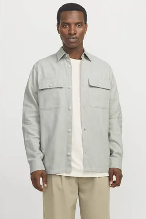 JACK & JONES PREMIUM linnen comfort fit overshirt lichtgroen