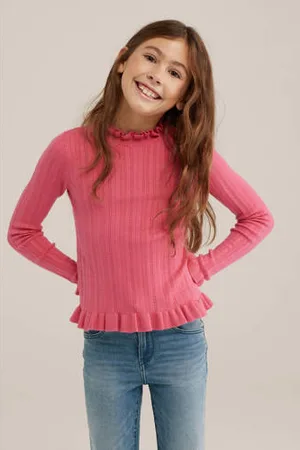 WE Fashion Longsleeve roze fijn gebreid