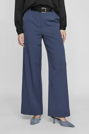 VILA High waist wide leg broek VIVARONE grijsblauw