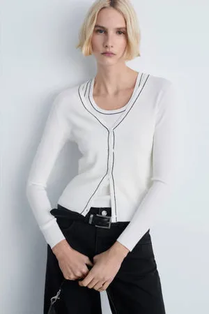 MANGO Gebreid vest ecru