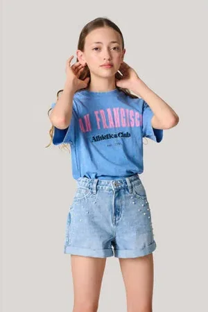 SHOEBY High waist regular fit denim short light blue denim