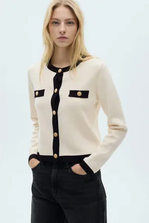 MANGO Gebreid vest ecru