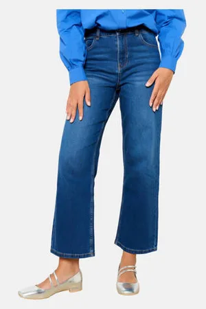 LolaLiza Cropped wide leg jeans medium blue denim