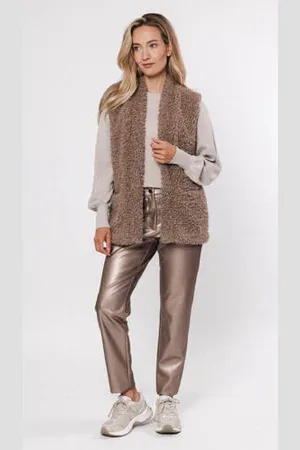 Poools Coated high waist regular fit broek