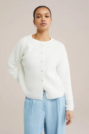 WE Fashion Fijngebreid vest wit