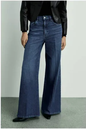 MANGO High waist wide leg jeans dark blue denim