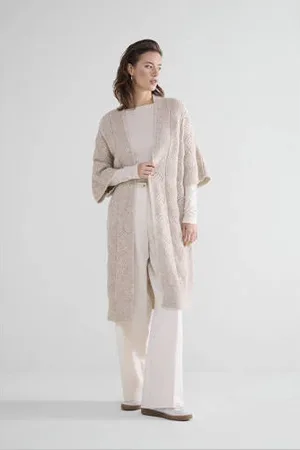 Summum Woman Vest met ingebreid patroon ecru