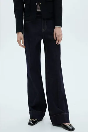 MANGO Regular waist wide leg jeans dark blue denim