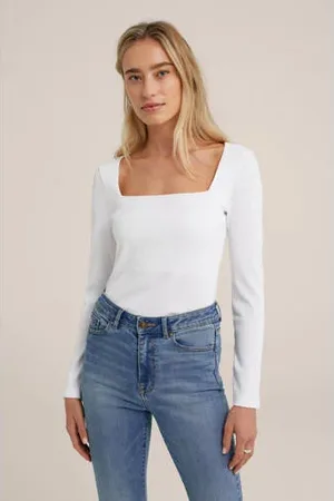 WE Fashion Ribgebreide top wit