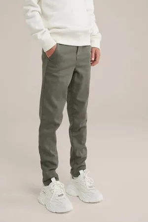 WE Fashion Blue Ridge slim fit broek donkergroen