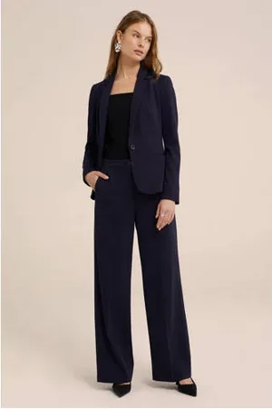 WE Fashion Straight fit pantalon donkerblauw