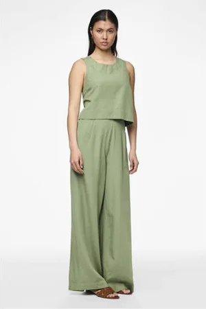 Pieces® High waist wide leg pantalon PCMINIDI groen