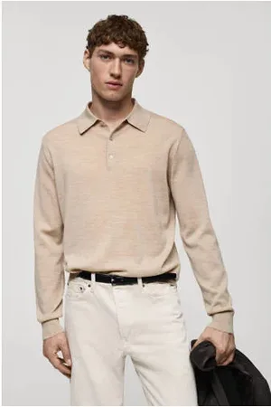 MANGO Regular polo gebreid beige