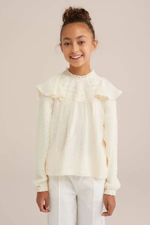 WE Fashion Lange mouwen top met ruches ecru