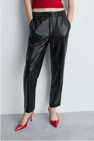 MANGO Wide leg imitatieleren broek
