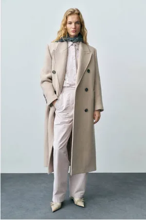 MANGO Wide leg regular waist broek ecru