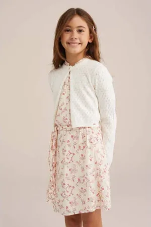 WE Fashion Gebreid ajour vest met lange mouwen ecru