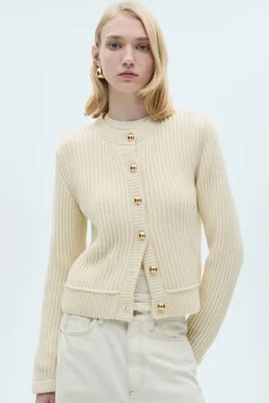 MANGO Vest ecru rib gebreid