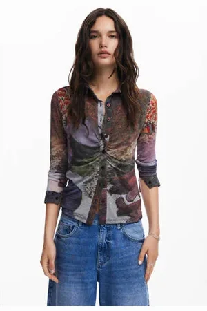 Desigual Blouse met all over print bruin/multi