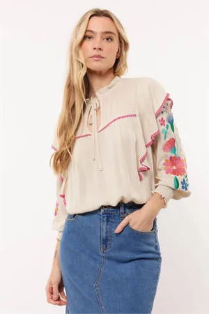 Fluresk Gebloemde blousetop Kennedy beige/roze/blauw