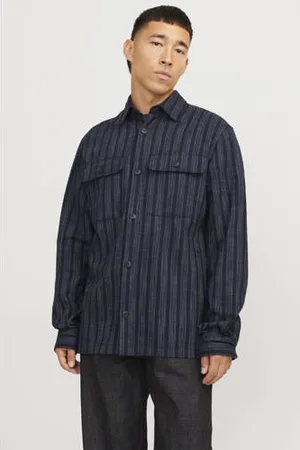 JACK & JONES PREMIUM linnen comfort fit overshirt donkerblauw