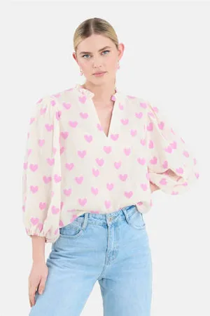 SHOEBY Blousetop met hartjes en ruches ecru/