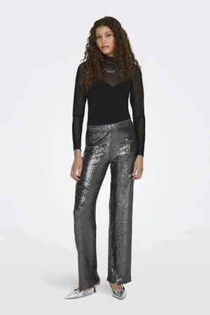 ONLY High waist straight fit pailletten broek ONLSTEO