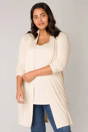 Base Level Fijngebreid vest Ayla long beige