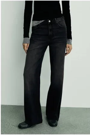MANGO Regular waist wide leg jeans grey denim