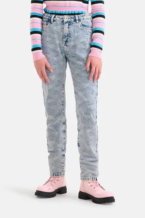 SHOEBY High waist tapered fit jeans met jacquard light blue denim