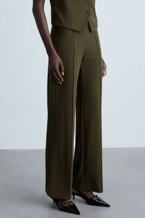 MANGO Straight regular waist broek kaki