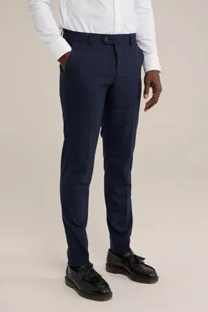 WE Fashion Geruite slim fit pantalon met wol