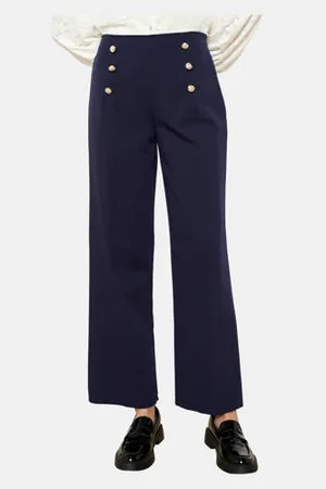 LolaLiza Wide leg high waist broek donkerblauw