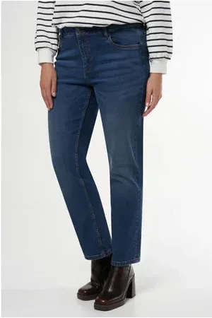 MS Mode High waist straight leg jeans medium blue denim