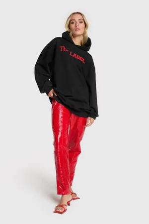 Alix the label Imitatieleren high waist straight fit broek